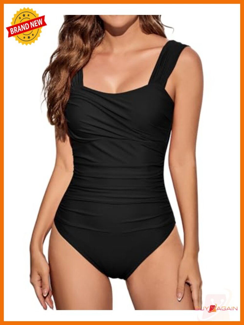 Tummy Control Square Neck One Piece Swimsuit Ruched Modest Swimwear